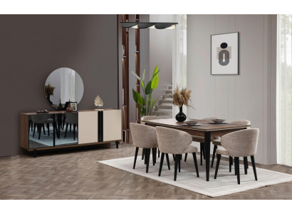 Eethoek Eetgroep Eetkamer Eettafel Stoelen Dressoir Set 8-delig Bruin