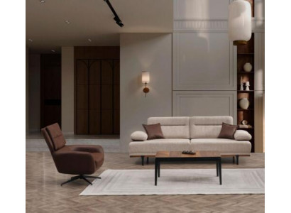 Bankstel Stoffenbank Driepersoons Fauteuil Bank Beige 2-delige Bankstel.