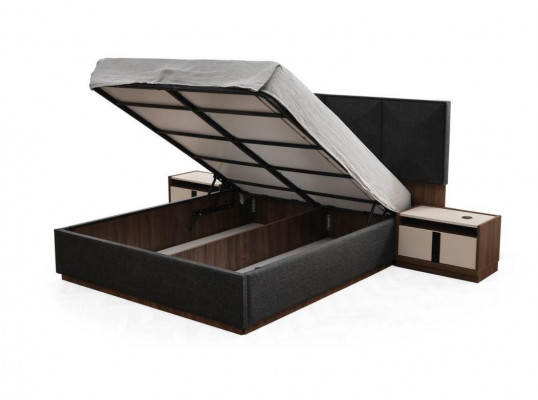 Tweepersoonsbed set Bed Nachtkastjes Grijs 3-delig Hout Slaapkamer Set