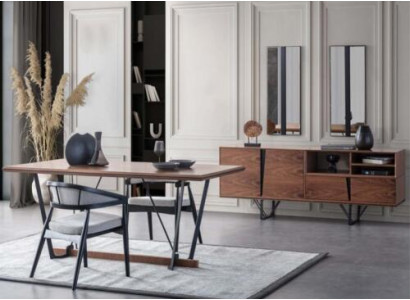 Groep eetkamer eettafel set 2-delig dressoir eettafel bruin hout