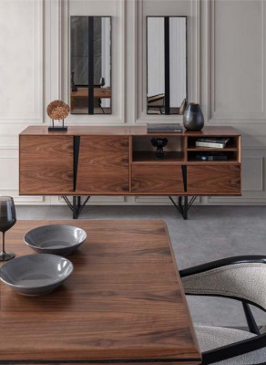 Groep eetkamer eettafel set 2-delig dressoir eettafel bruin hout