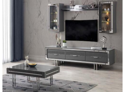 Wandmeubel tv-standaard kast salontafel RTV lowboard grijs set 3-delig.