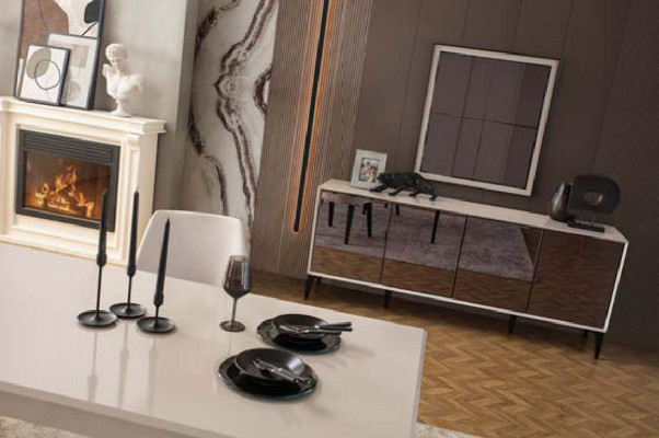 Garnituur Eettafel 2-delig dressoir Eettafel Hout Wit Commode