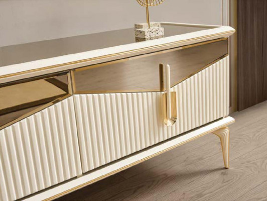 Luxe woonkamer wandmeubel TV-standaard wandpaneel RTV laagbord goud