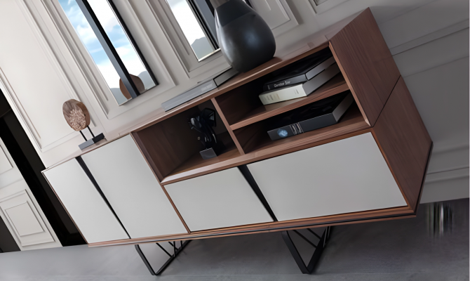 Kast Dressoir Ladeblok Houten Kast Buffet Beige Hout Eetkamer
