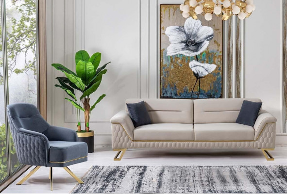 Woonkamer 3-zits design fauteuil Luxe gestoffeerd textiel suite