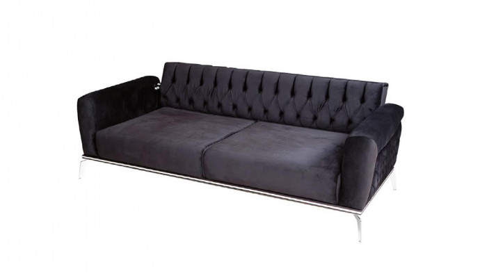 Modern woonkamerset 2 zachte Chesterfield banken + moderne zwarte fauteuil