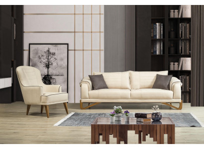 Sofaset Beige met houten frame 3+1 zits bankstellen meubels
