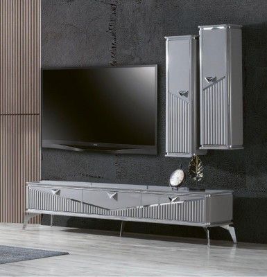 rtv Sideboard tv Ständer Fernseher Wand Wohnwand Lowboard Grau Hochglanz  rtv Sideboard tv stand televisie muur woonkamer lowboard grijs hoogglans