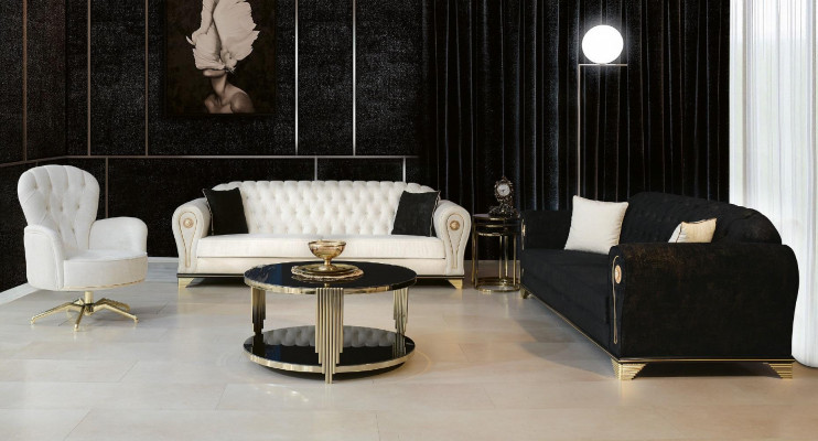 Ontwerp bankstel 3-zits wit Chesterfield stoffen sofa hoes Textiel Driezitsbank