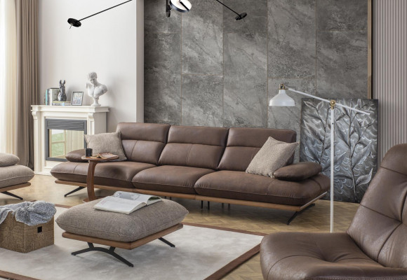 Bankstel Bankstel 4+3+1 Zits fauteuil Luxe kunstleer Bruin Groep