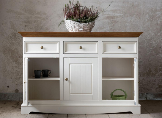 Landhuis woonkamer eetkamerset 8-delige set tafel dressoir stoelen vitrine meubels
