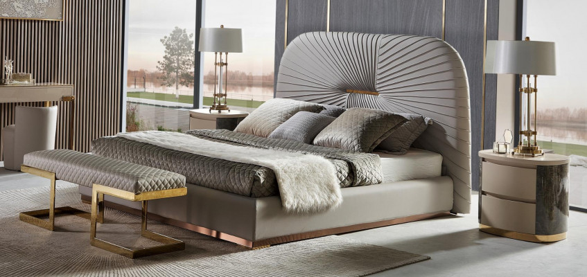 Ontwerper bed slaapkamer bedden textiel hotel luxe gestoffeerde zit stof Italië