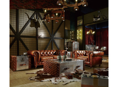 Klassieke Chesterfield set 4-delig. Bank salontafel bijzettafel woonkamer