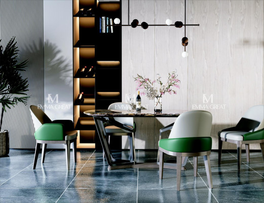 Ontwerper Eetkamerstoel Set Metalen Tafels Fauteuils 4x Stoelen + Tafelset