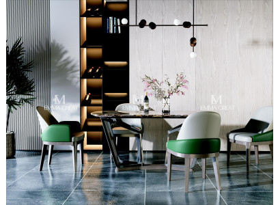 Ontwerper Eetkamerstoel Set Metalen Tafels Fauteuils 4x Stoelen + Tafelset