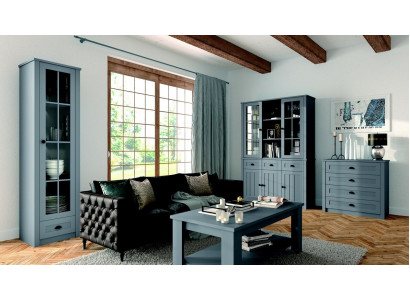Woonkamerset vitrine ladekast woonwanden ladekasten dressoir kast tafel 4-delig   Woonkamerset met vitrinekast, ladenkast, muurkasten, dressoir, kast en tafel van 4 delen