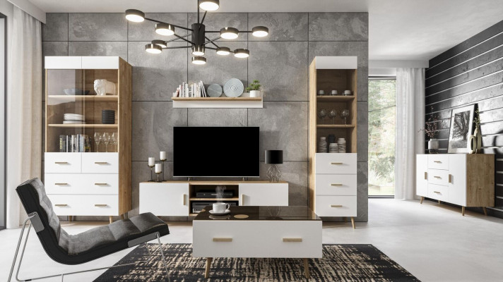 Woonkamer set woonkamer set vitrine commode wandplank vitrinekasten woonwanden 4-delige set