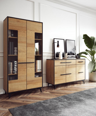 Ontwerp commodes kast meubels hout luxe woonwand dressoir vitrine 2-delig Set