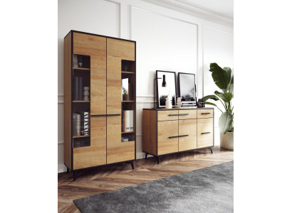 Ontwerp commodes kast meubels hout luxe woonwand dressoir vitrine 2-delig Set