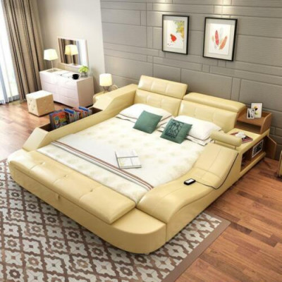 Multifunctioneel bed luxe ontwerp lederen bedden dubbel decoratief rek 180x200cm