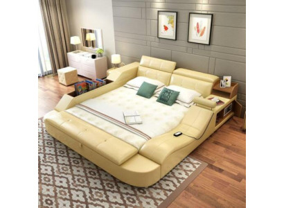 Multifunctioneel bed luxe ontwerp lederen bedden dubbel decoratief rek 180x200cm
