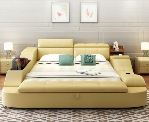 Multifunctioneel bed luxe ontwerp lederen bedden dubbel decoratief rek 180x200cm