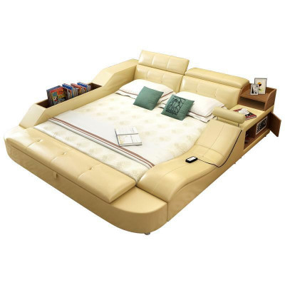 Multifunctioneel bed luxe ontwerp lederen bedden dubbel decoratief rek 180x200cm