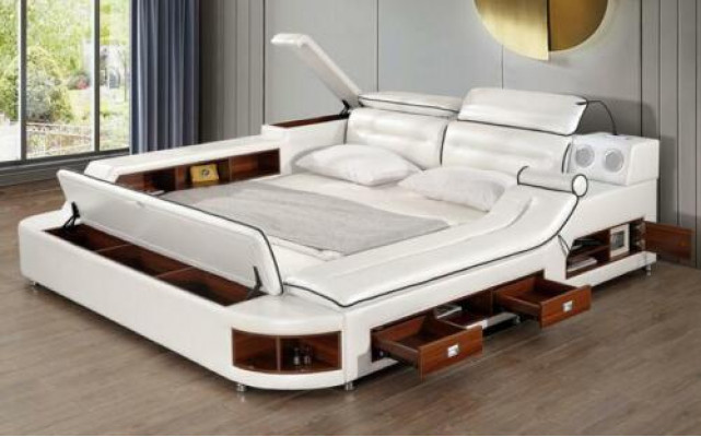 Luxe bed met leren bedden 180x200 multifunctioneel slaapkamerbed.
