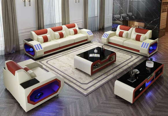 Woonlandschap L-vorm hoekbank + salontafel + dressoir ontwerp