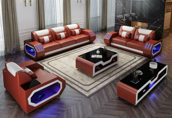 Woonlandschap L-vorm hoekbank + salontafel + dressoir ontwerp