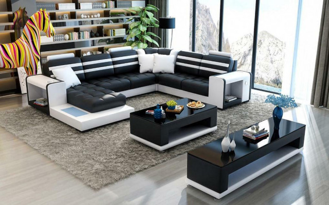 Hoekbank Bekleed Hoekbank U-vorm Salontafel Dressoir Leren bank Woonlandschap