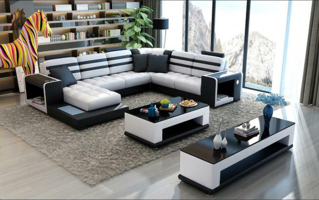 Hoekbank Bekleed Hoekbank U-vorm Salontafel Dressoir Leren bank Woonlandschap