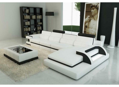 Hoekbank L-vorm Bank Bank Ontwerp Grijs Bekleding Leer Modern Verlicht