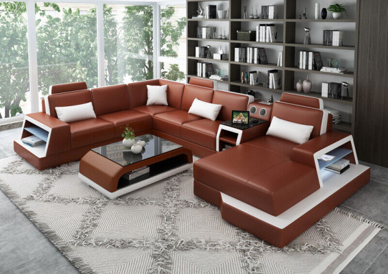 U Vorm Bank Bank Bekleding Set Hoekbank Woongebied Lederen Ontwerp