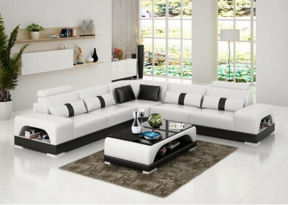 Bank hoekbank lederen woonlandschap set design decoratie modern bankstel L-vorm