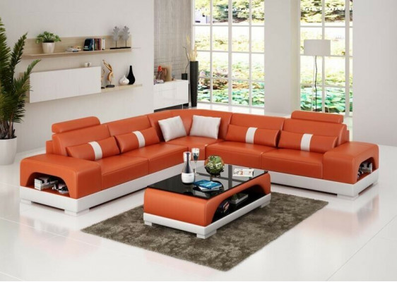 Bank hoekbank lederen woonlandschap set design decoratie modern bankstel L-vorm