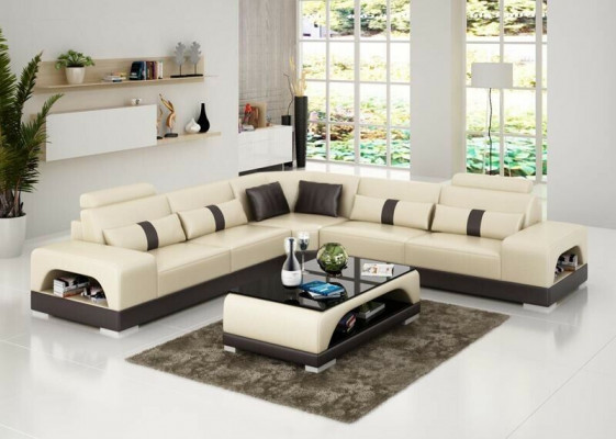 Bank hoekbank lederen woonlandschap set design decoratie modern bankstel L-vorm