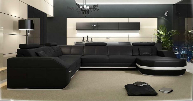 Hoekbank leren bank Big xxl U-vorm woonlandschap bank bank decoratie set