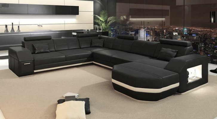 Hoekbank leren bank Big xxl U-vorm woonlandschap bank bank decoratie set