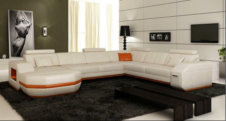 Hoekbank leren bank Big xxl U-vorm woonlandschap bank bank decoratie set