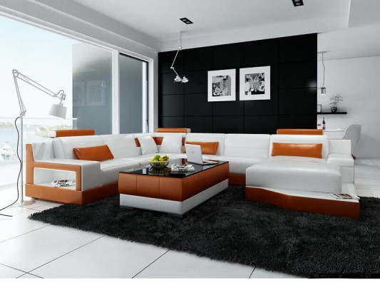 Hoekbank Bank Woonlandschap U-vorm Beklede bank Leren bank Wit