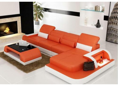 Leren bank + salontafel bank woonlandschap hoekbank hoek set nieuw