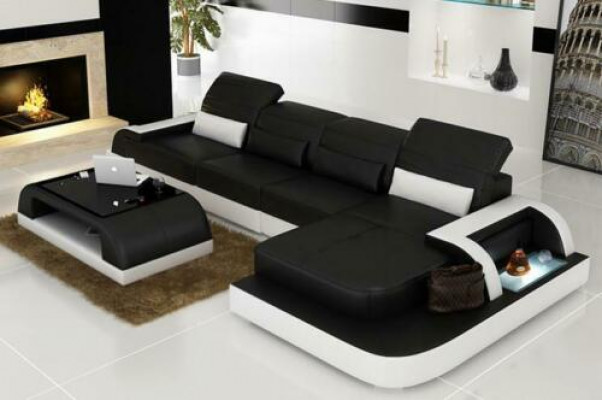 Leren bank + salontafel bank woonlandschap hoekbank hoek set nieuw