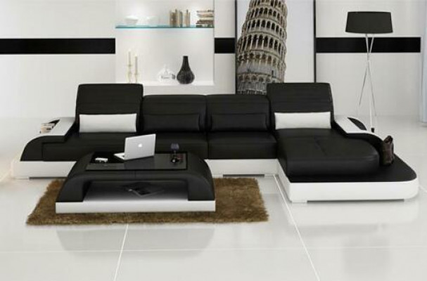 Leren bank + salontafel bank woonlandschap hoekbank hoek set nieuw