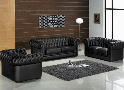 Bankstel Chesterfield Meubelbank 2-Zitsbank Set Bank Bekleding Bank Leer