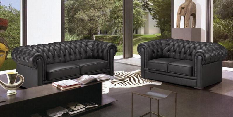 Bankstel Chesterfield Meubelbank 2-Zitsbank Set Bank Bekleding Bank Leer