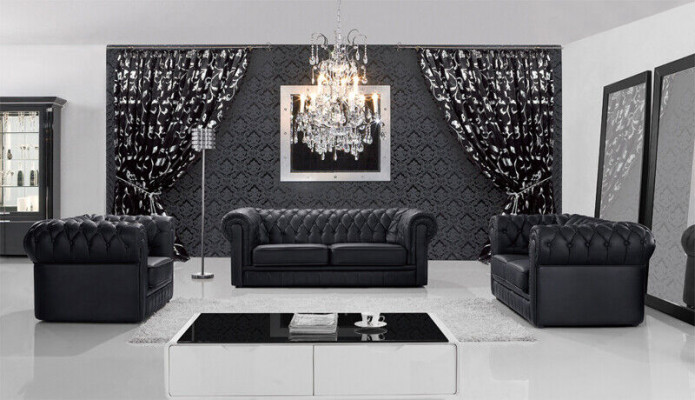 Bankstel Chesterfield Meubelbank 2-Zitsbank Set Bank Bekleding Bank Leer