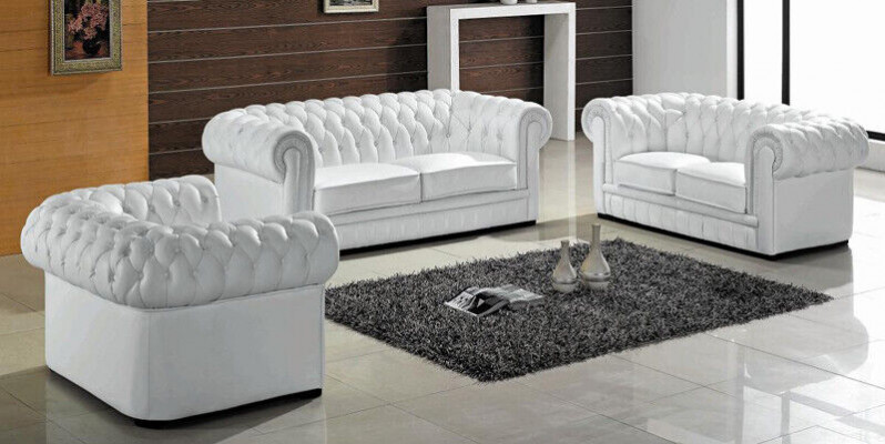 Bankstel Chesterfield Meubelbank 2-Zitsbank Set Bank Bekleding Bank Leer