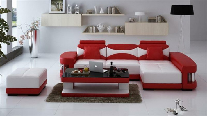 Leren hoekbank met hocker set bekleding L-vorm bank bankontwerp